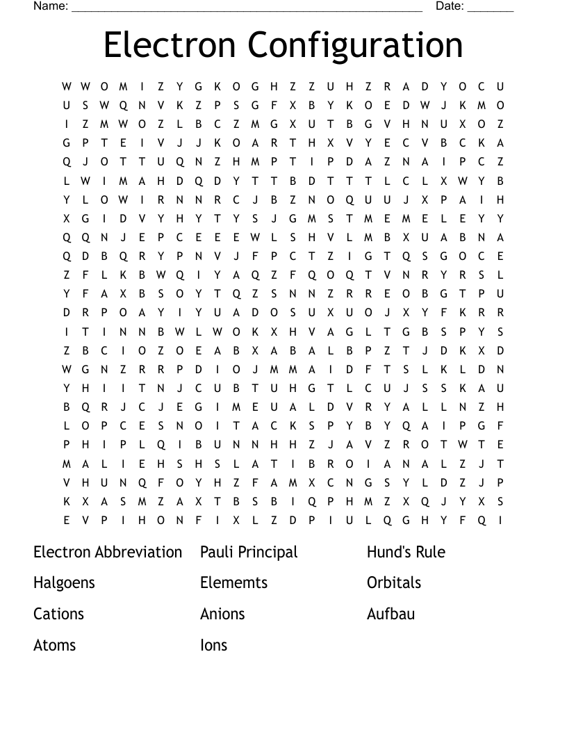 Electron Configuration Word Search WordMint