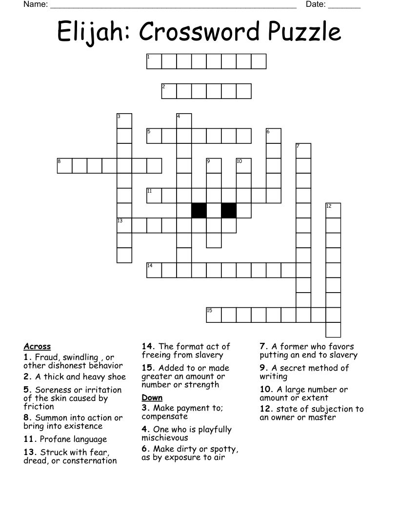 Elijah Crossword Puzzle WordMint Elijah Crossword Puzzle WordMint