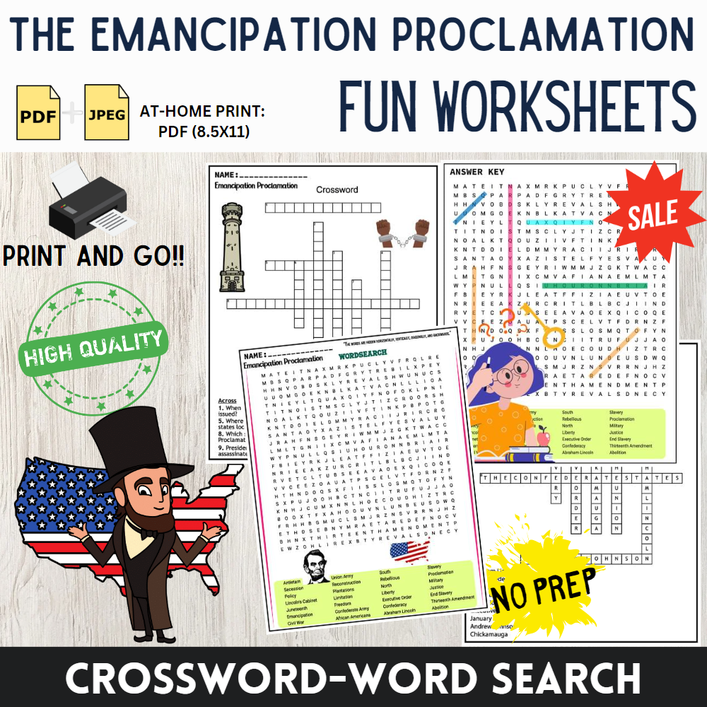 Emancipation Proclamation Worksheets Word Search And Crossword American History Made By Teachers