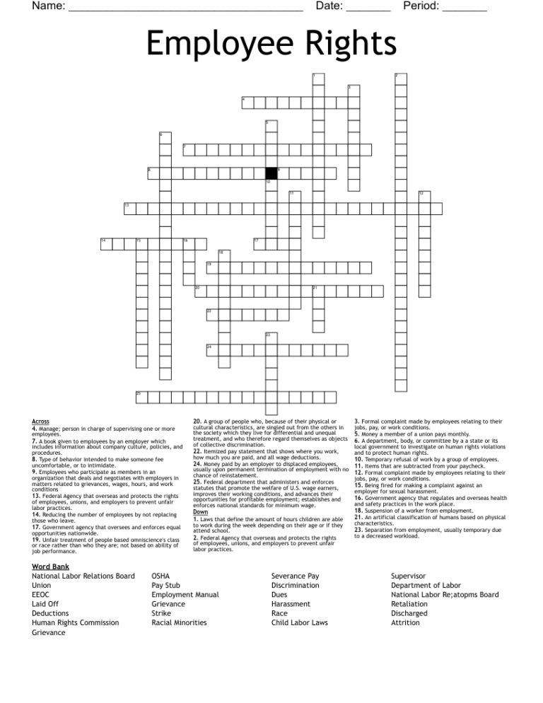 Employee Rights Crossword WordMint