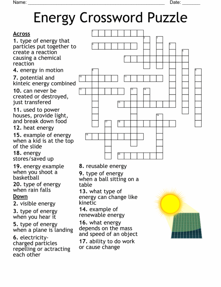 Energy Crossword Puzzle WordMint