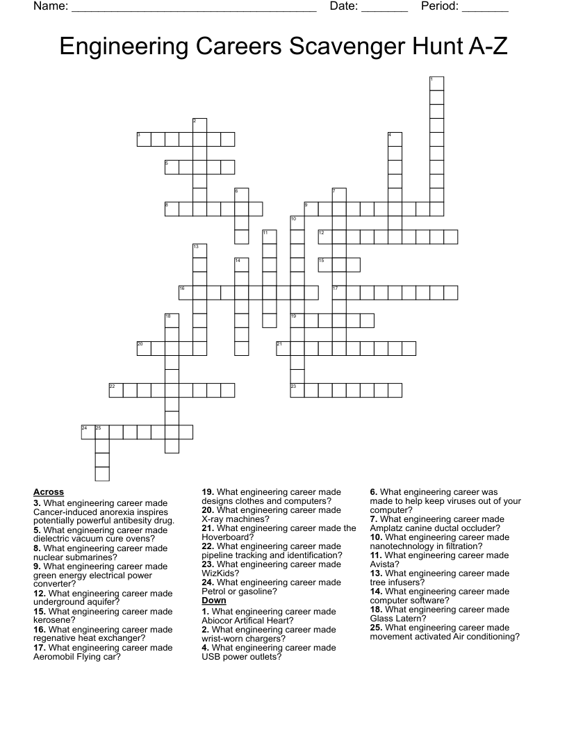 Engineering Careers Scavenger Hunt A Z Crossword WordMint Engineering Careers Scavenger Hunt A Z Crossword WordMint