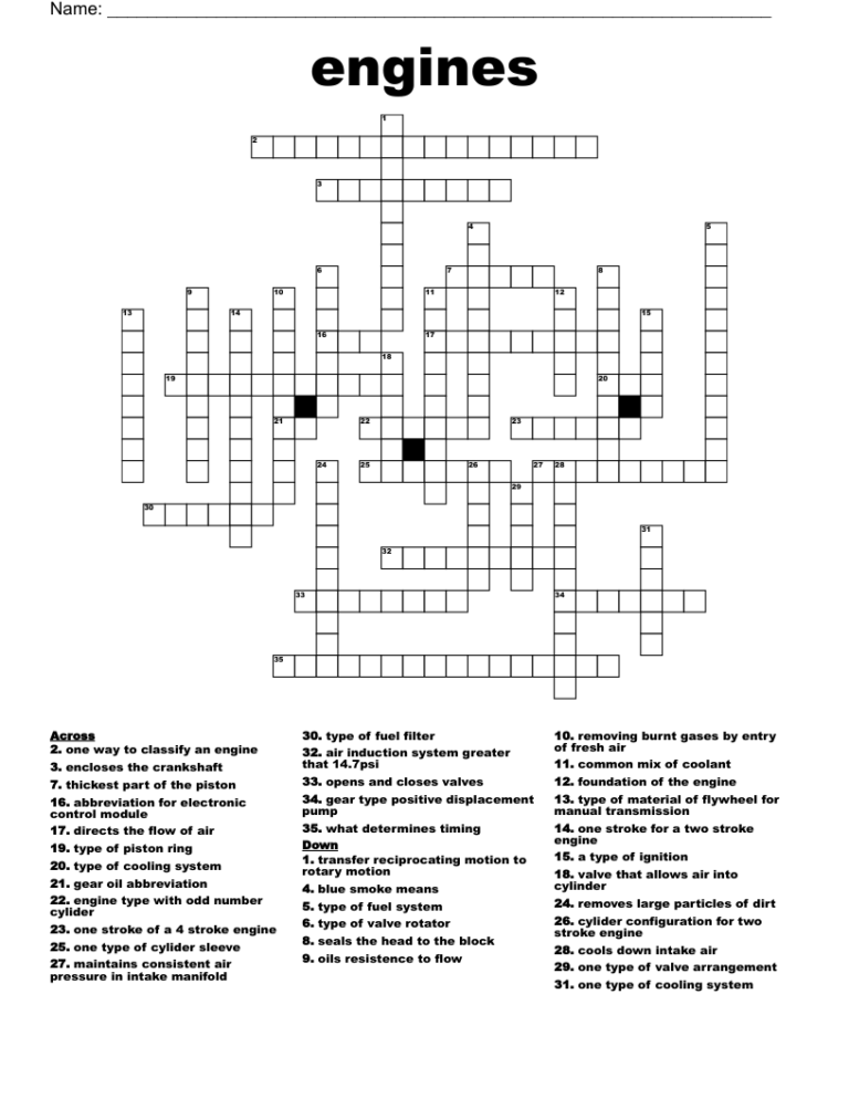 Engines Crossword WordMint
