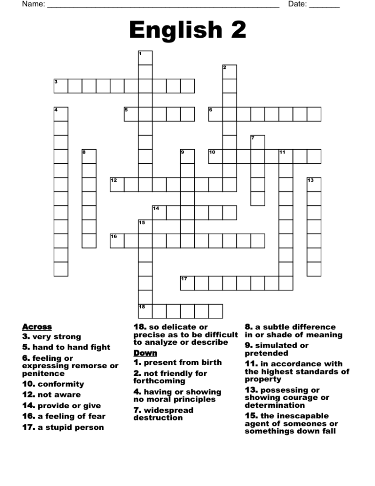 English 2 Crossword WordMint