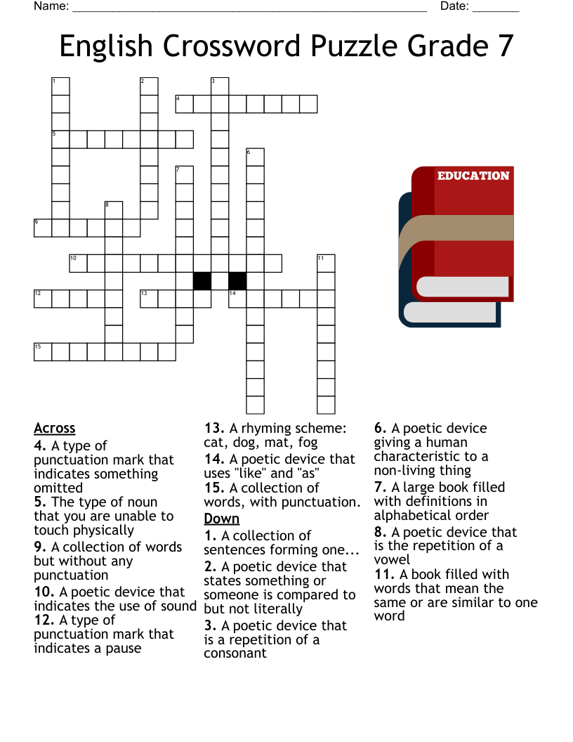 English Crossword Puzzle Grade 7 WordMint English Crossword Puzzle Grade 7 WordMint