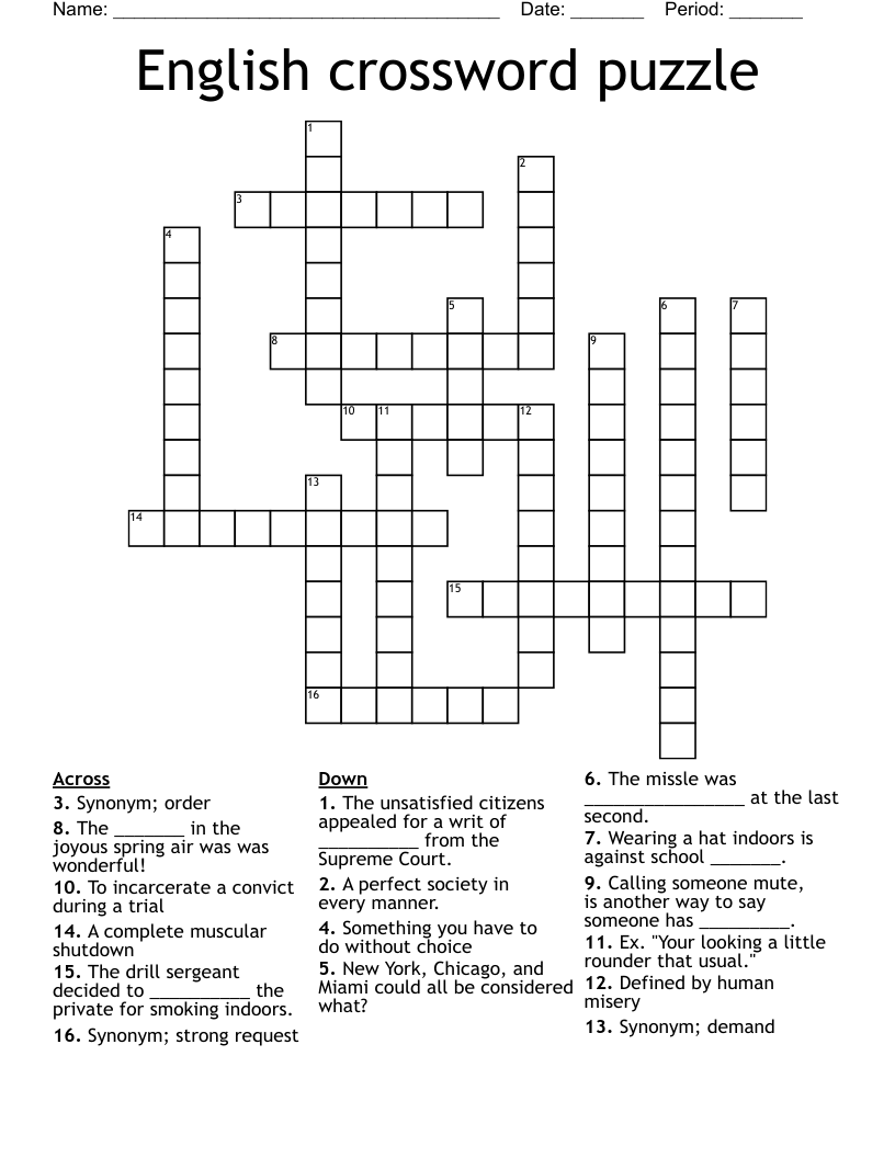 English Crossword Puzzle WordMint English Crossword Puzzle WordMint