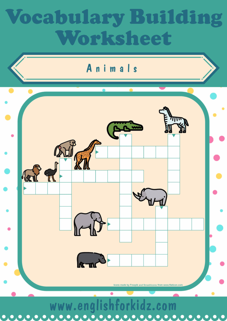 English For Kids Step By Step Animals Crossword Puzzles
