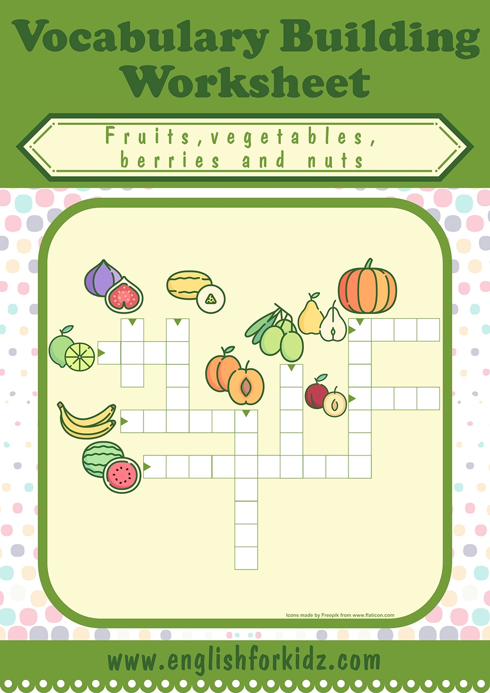 English For Kids Step By Step Fruits And Vegetables Crossword Puzzles