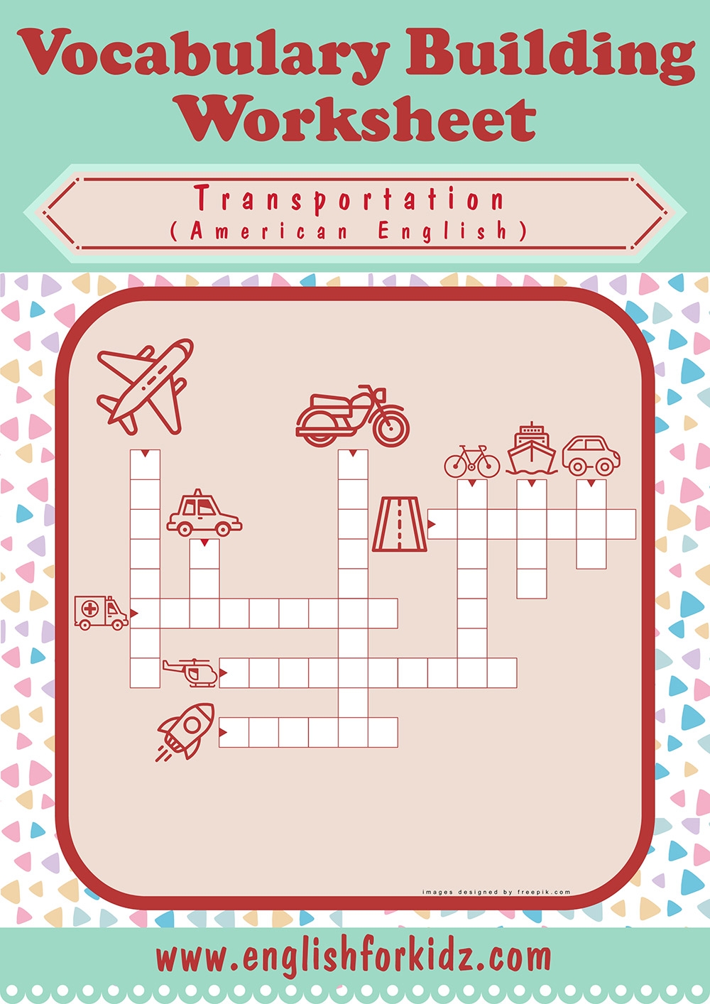 English For Kids Step By Step Transportation Worksheets Crossword Puzzles