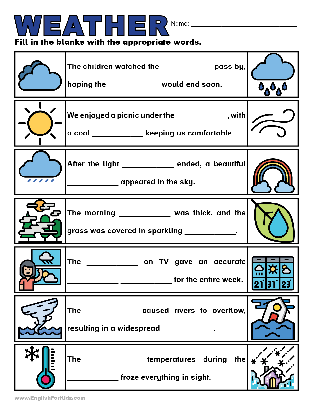 English For Kids Step By Step Weather Vocabulary Worksheets