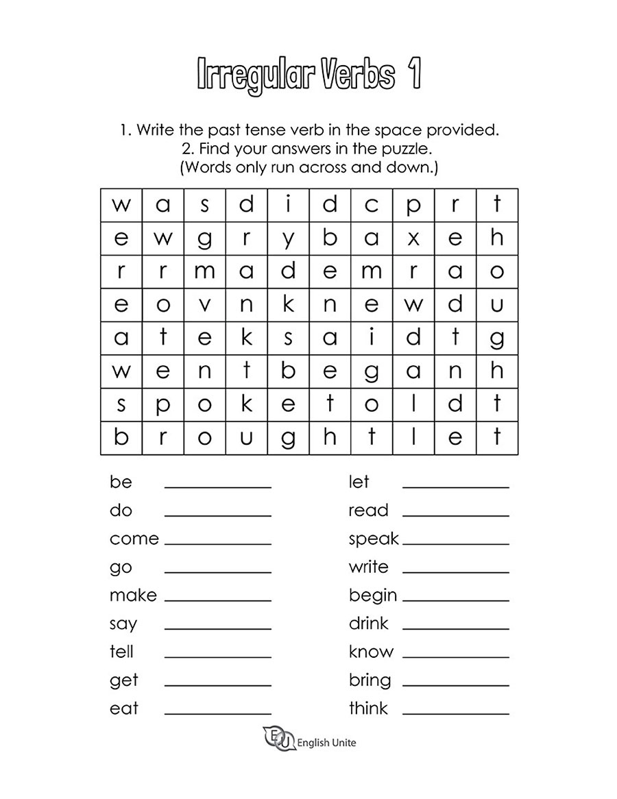 English Unite Irregular Verbs Word Search Puzzle 1 English Unite Irregular Verbs Word Search Puzzle 1