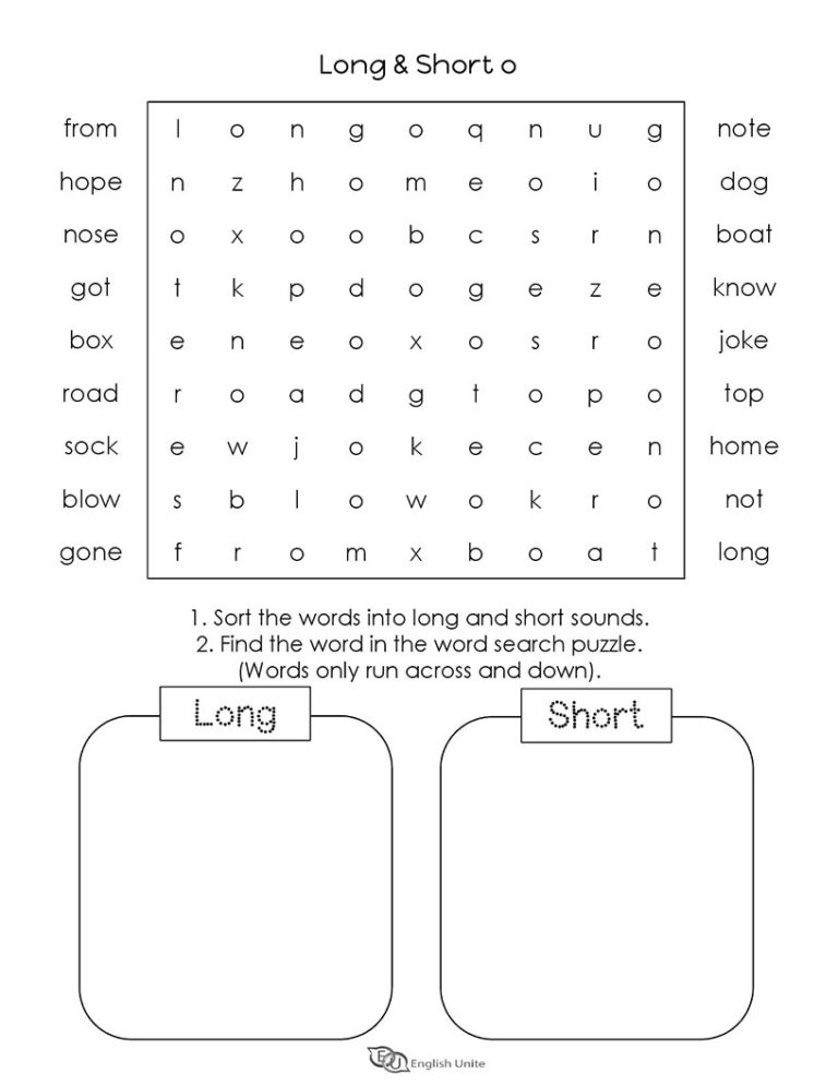 English Unite Long And Short Vowels o Word Search Puzzle 4