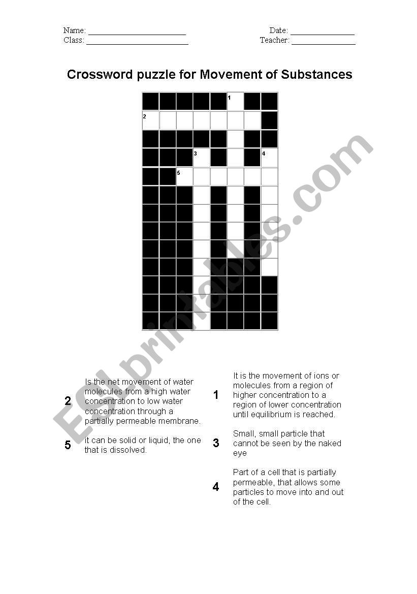 English Worksheets Crossword Puzzle osmosis And Diffusion