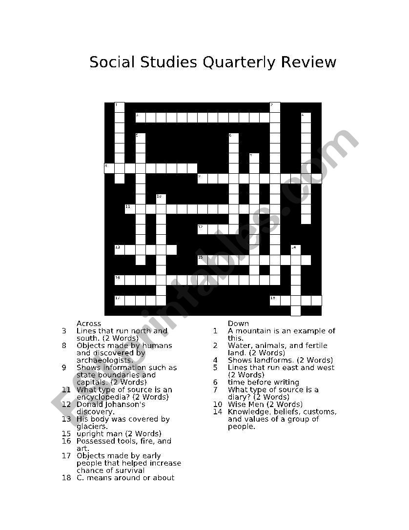 English Worksheets Social Studies Crossword Puzzle