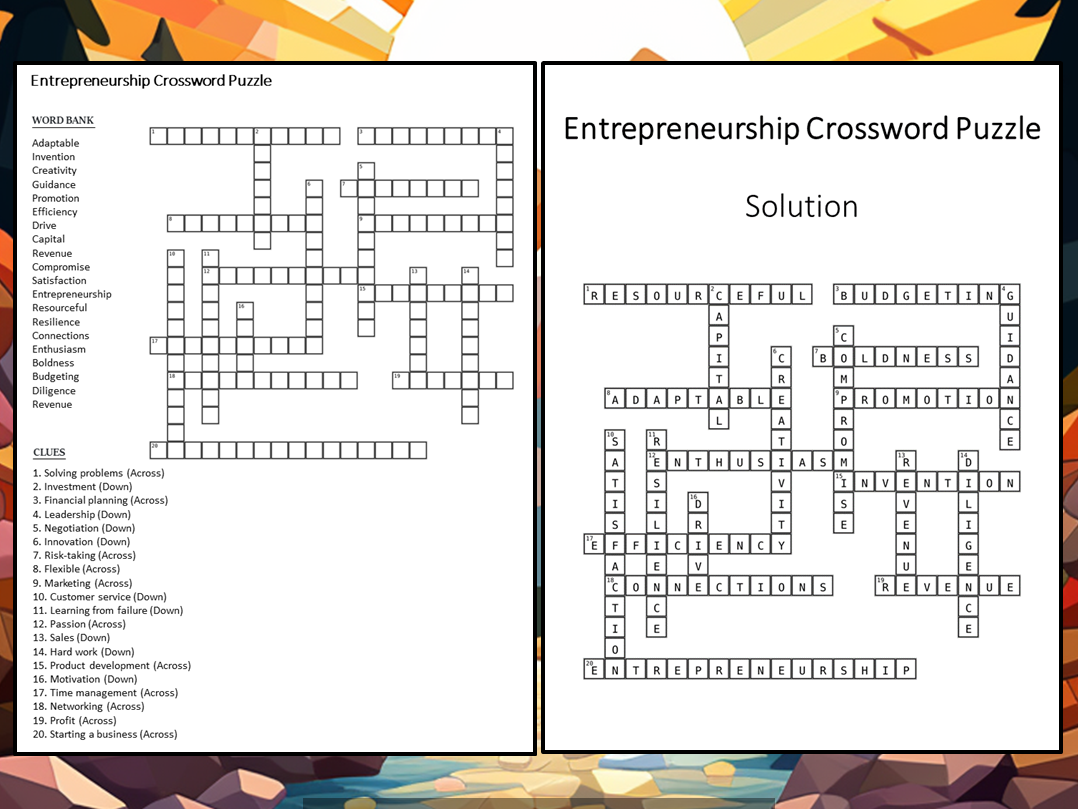 Entrepreneurship Crossword Puzzle Worksheet Activity Teaching Resources