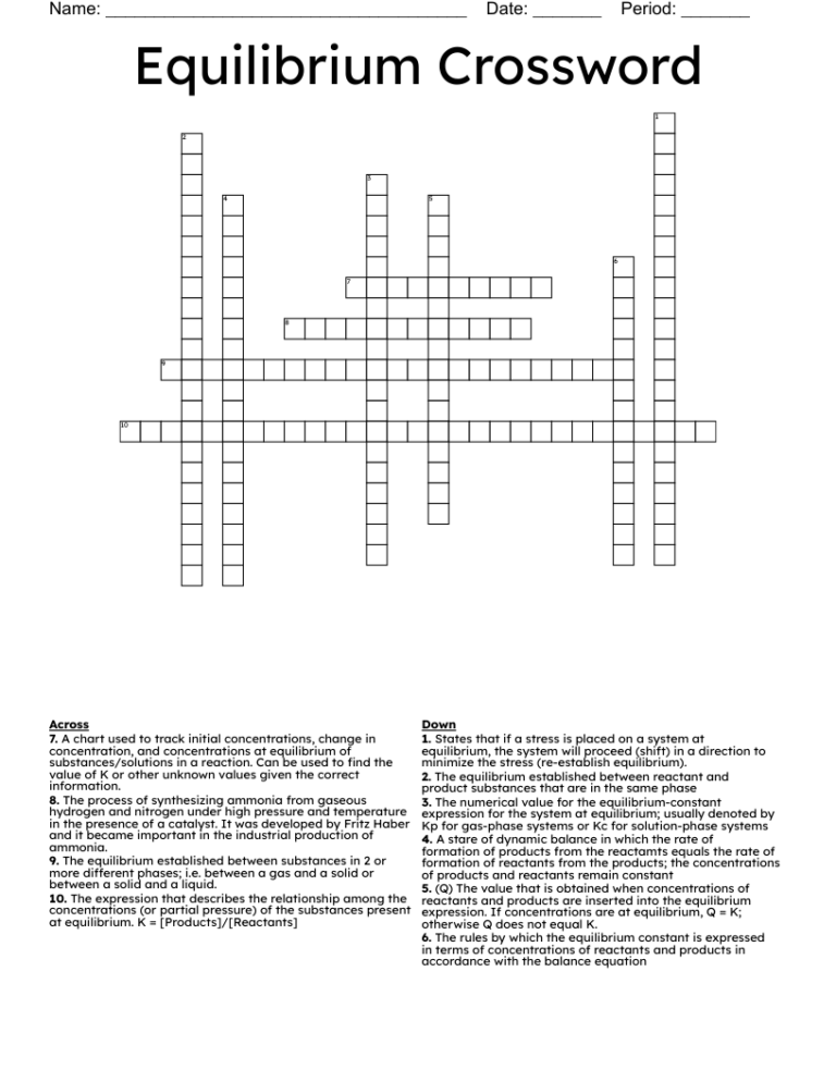 Equilibrium Crossword WordMint