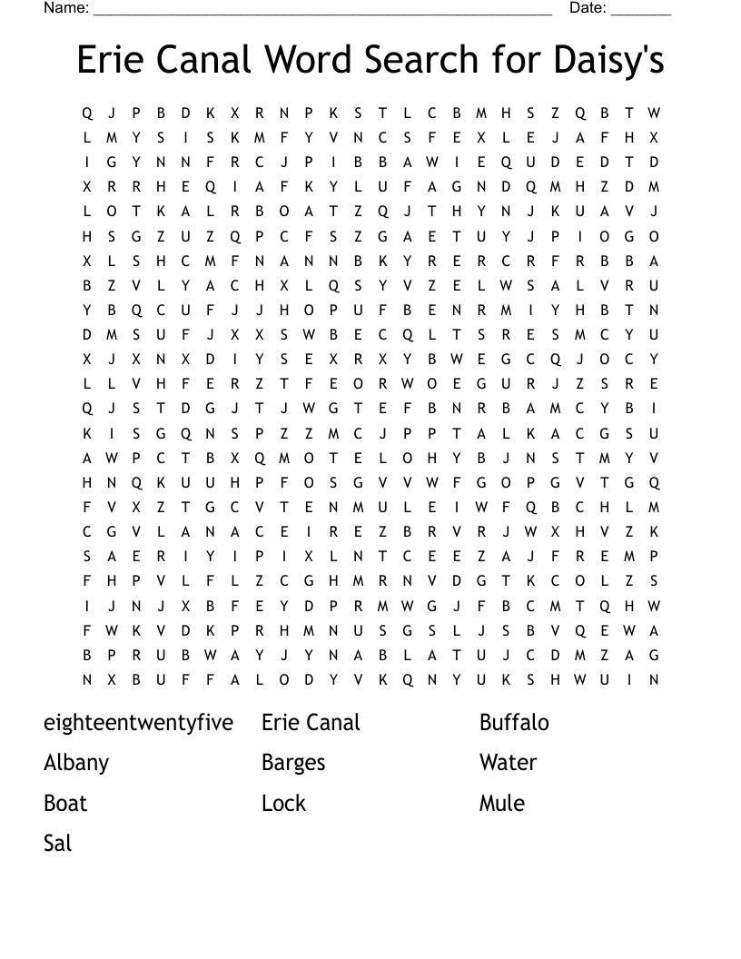 Erie Canal Crossword WordMint