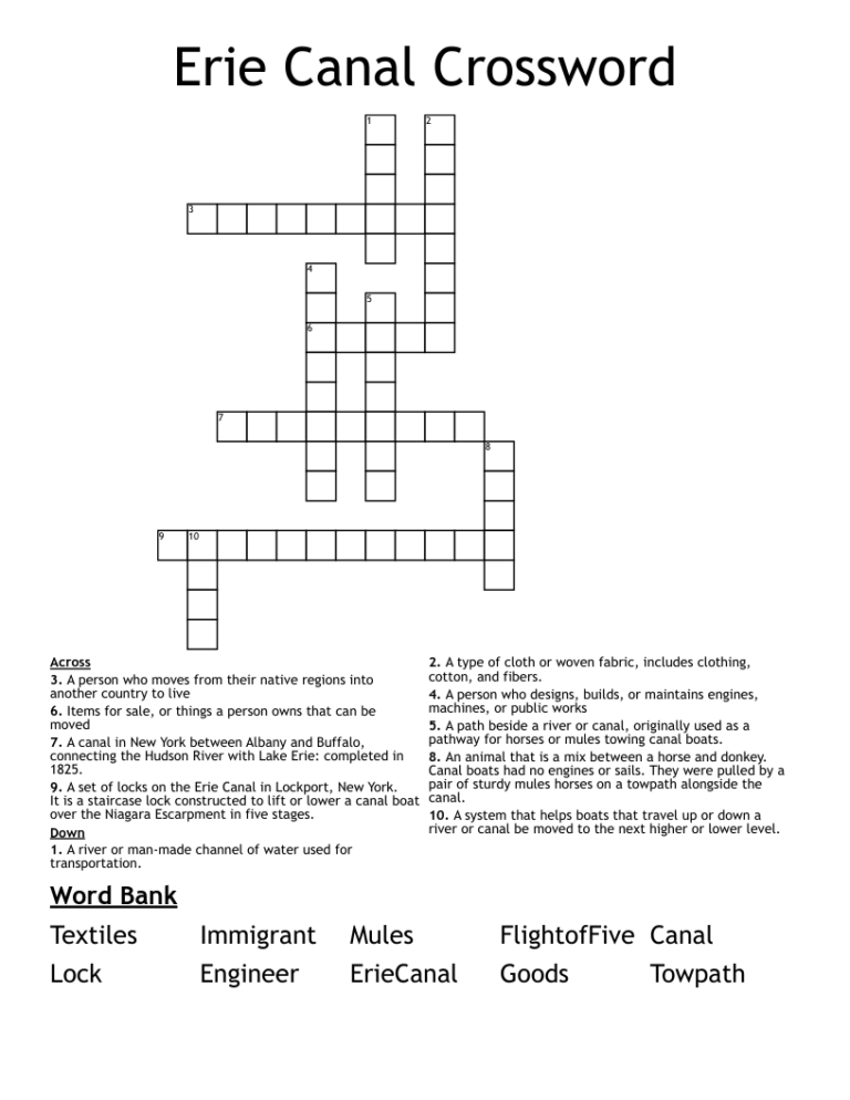 Erie Canal Crossword WordMint