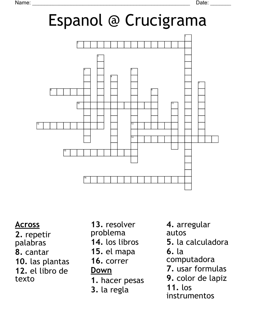 Crucigrama Crossword Puzzle Answers