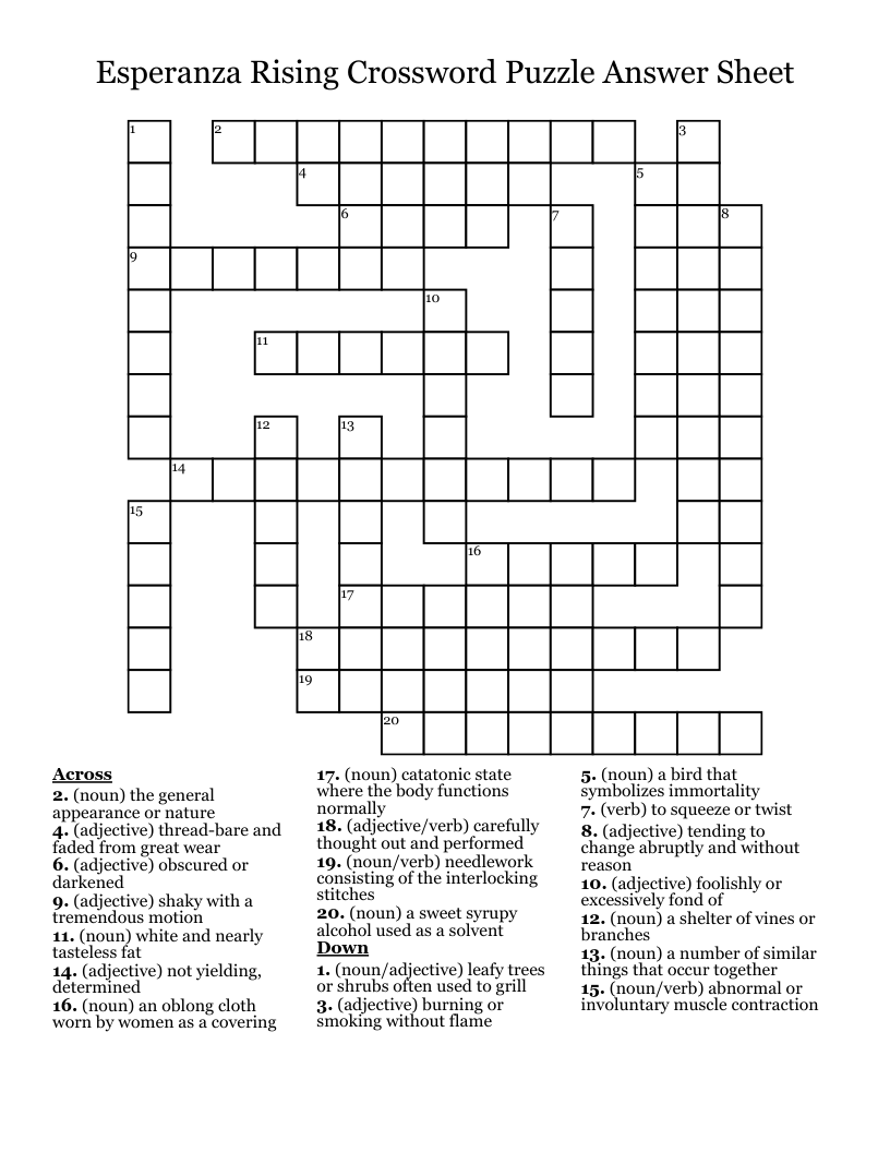 Esperanza Rising Crossword Puzzle Answer Sheet WordMint
