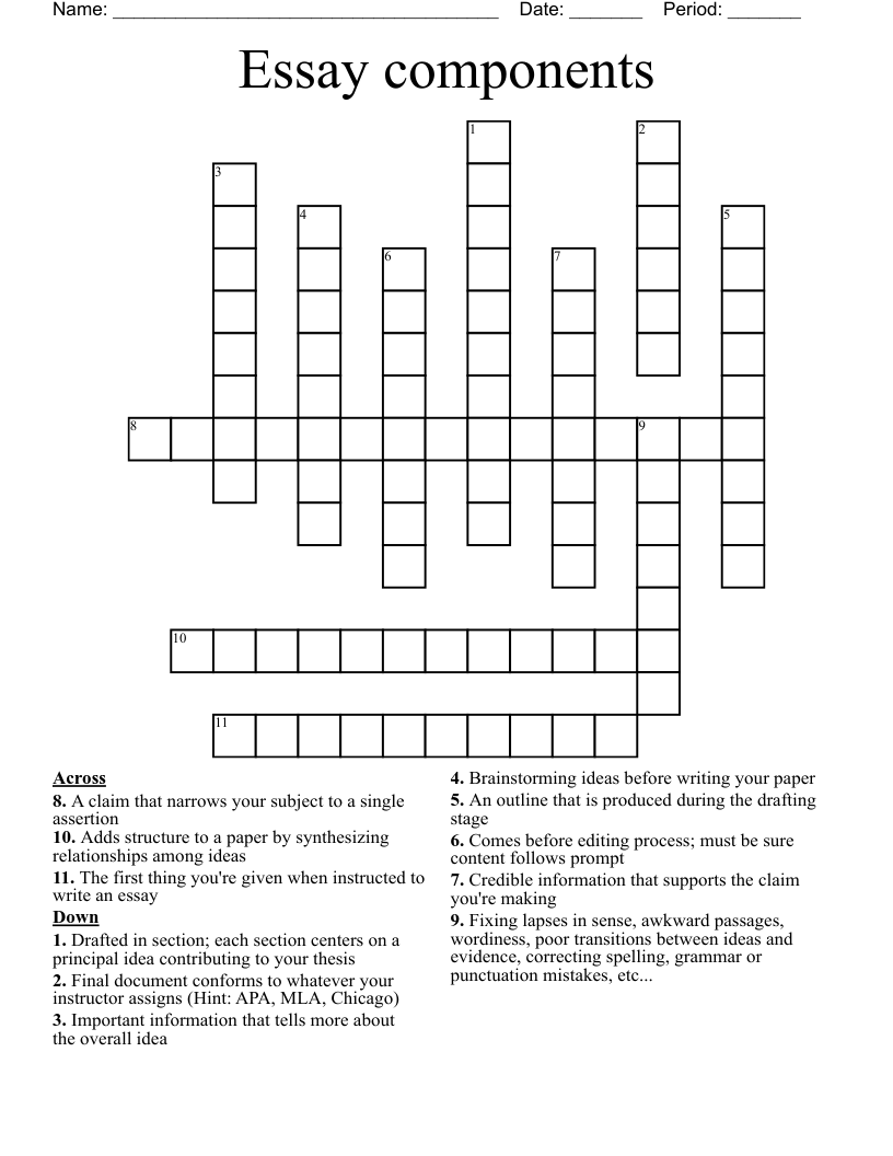 Essay Components Crossword WordMint