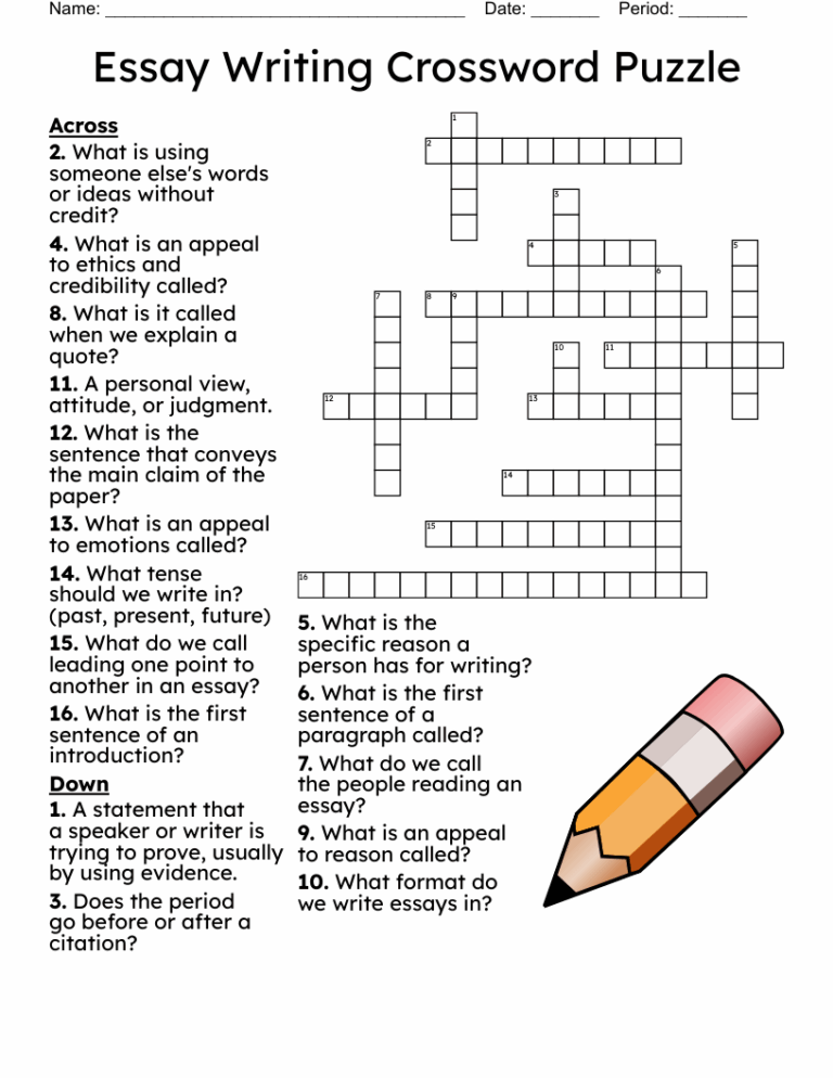 Essay Writing Crossword Puzzle WordMint