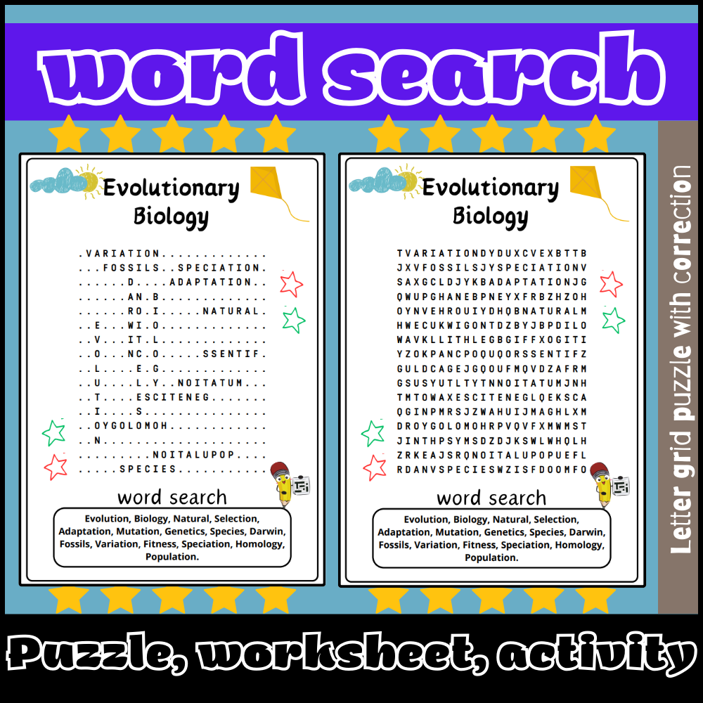Evolutionary Biology Word Search Puzzle Worksheet Activity