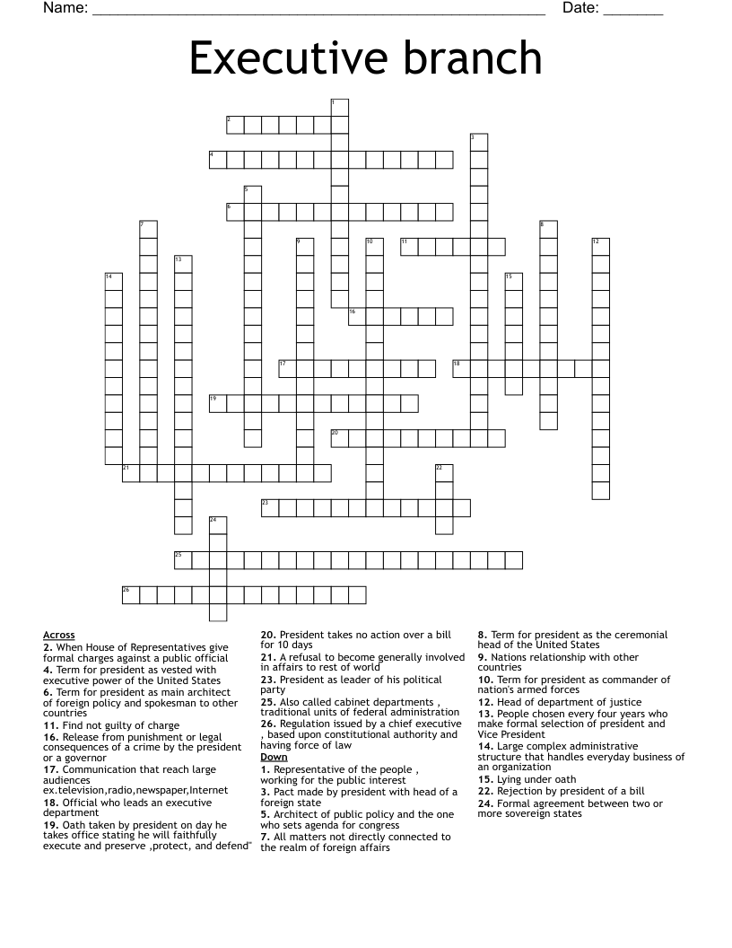 Executive Branch Crossword WordMint Executive Branch Crossword WordMint