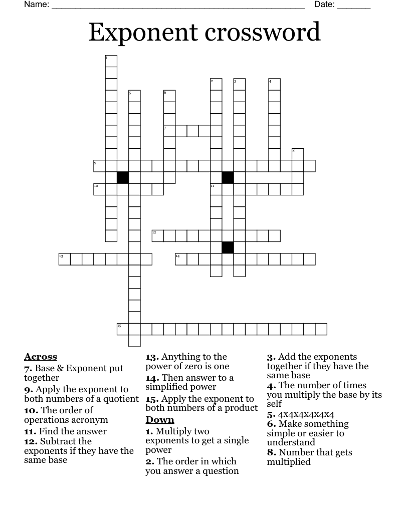 Exponent Crossword WordMint Exponent Crossword WordMint