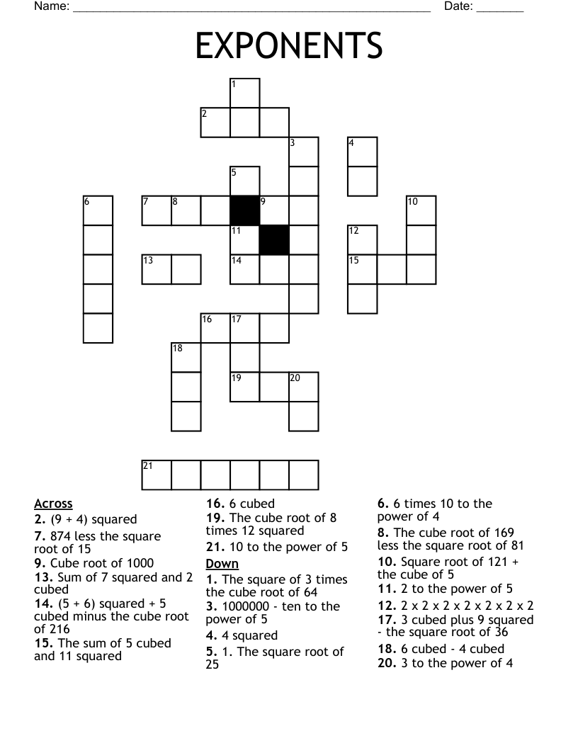 EXPONENTS Crossword WordMint EXPONENTS Crossword WordMint