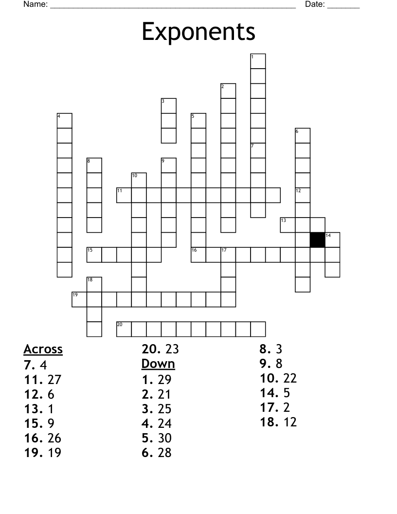 Exponents Crossword WordMint Exponents Crossword WordMint
