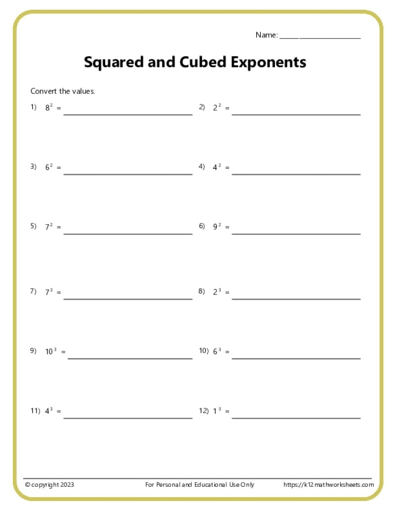 Exponents Worksheets