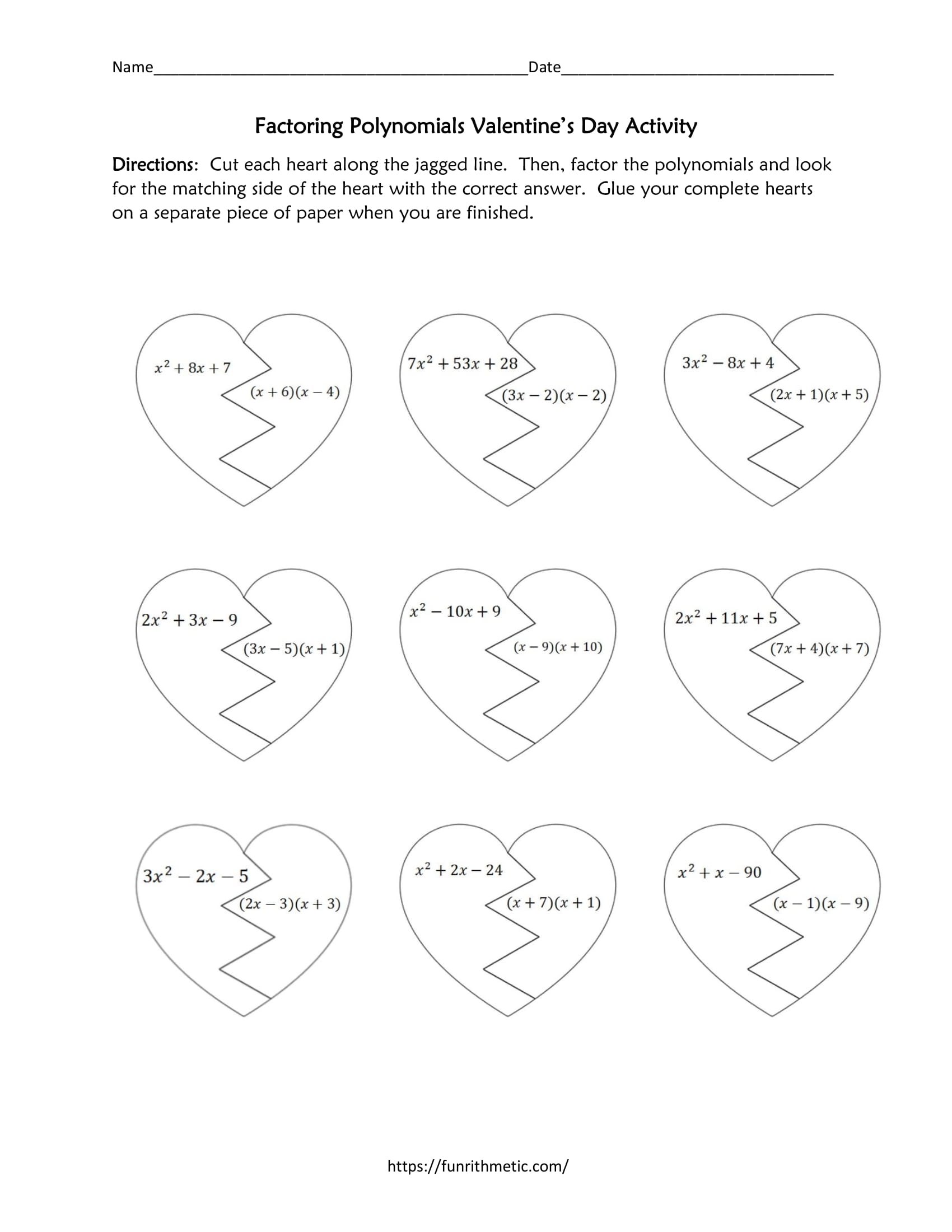 Factoring Polynomials Valentine s Day Puzzle Factoring Polynomials Valentine s Day Puzzle