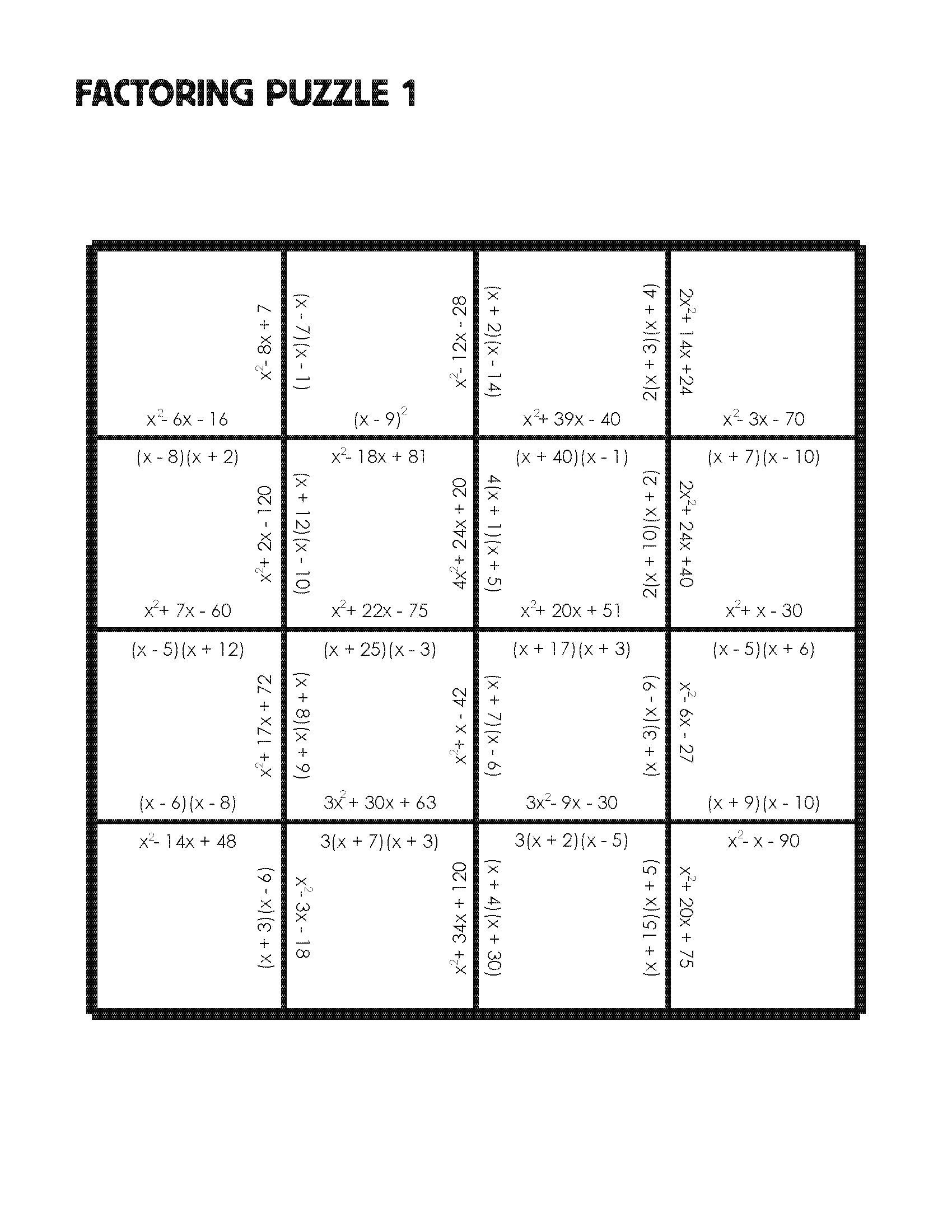 Factoring Puzzle Practice Version Mrmillermath Worksheets Library