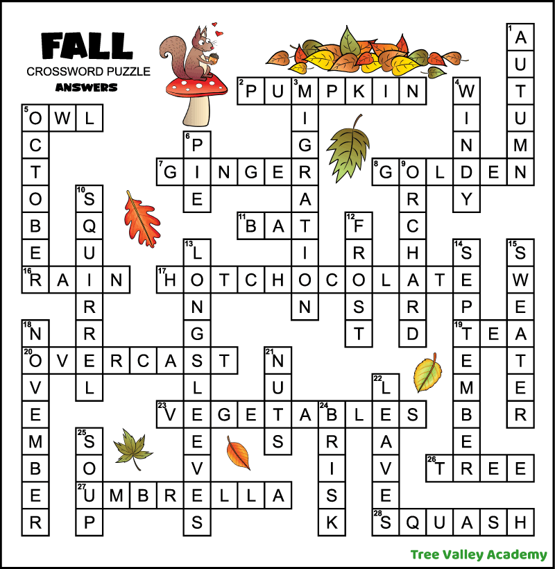 Fall Crossword Puzzle For Middle School Tree Valley Academy Fall Crossword Puzzle For Middle School Tree Valley Academy