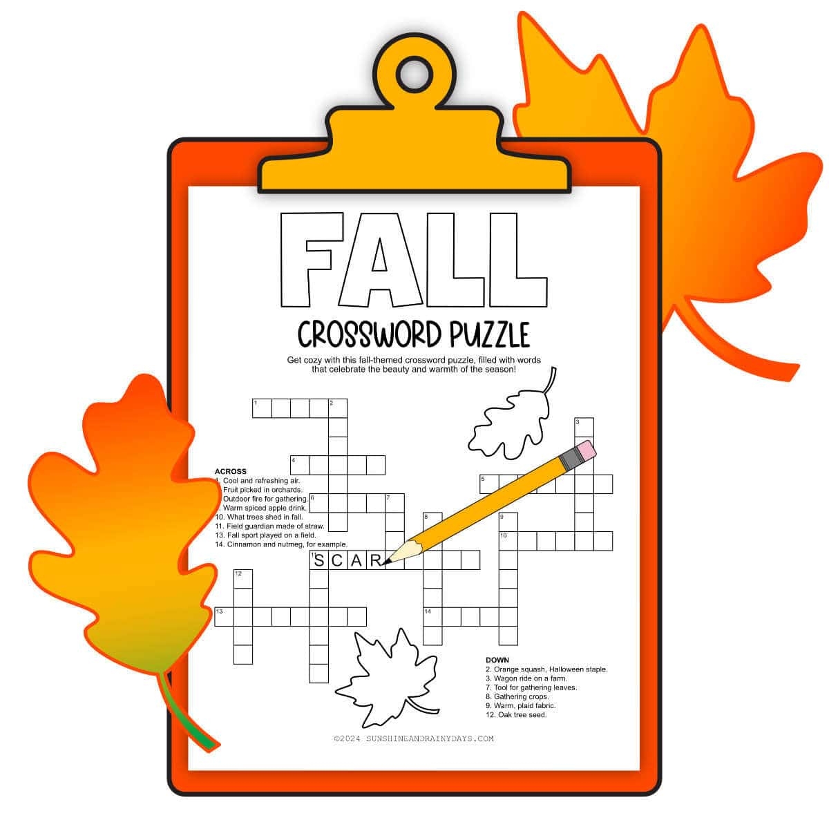 Easy Fall Crossword Puzzle Printable