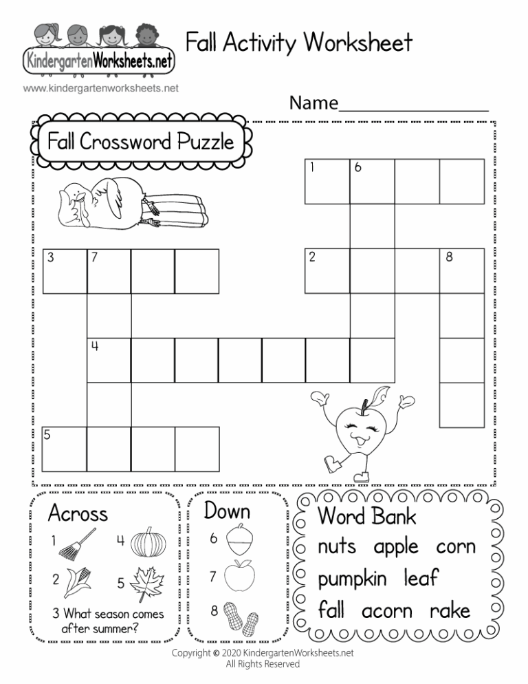 Fall Crossword Puzzle Worksheet Free Printable Digital U0026 PDF