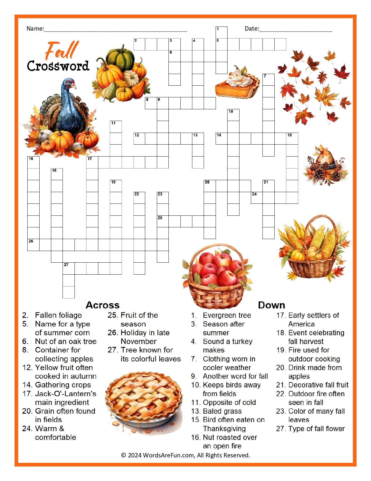 Free Thanksgiving Crossword Puzzles Printable Adults