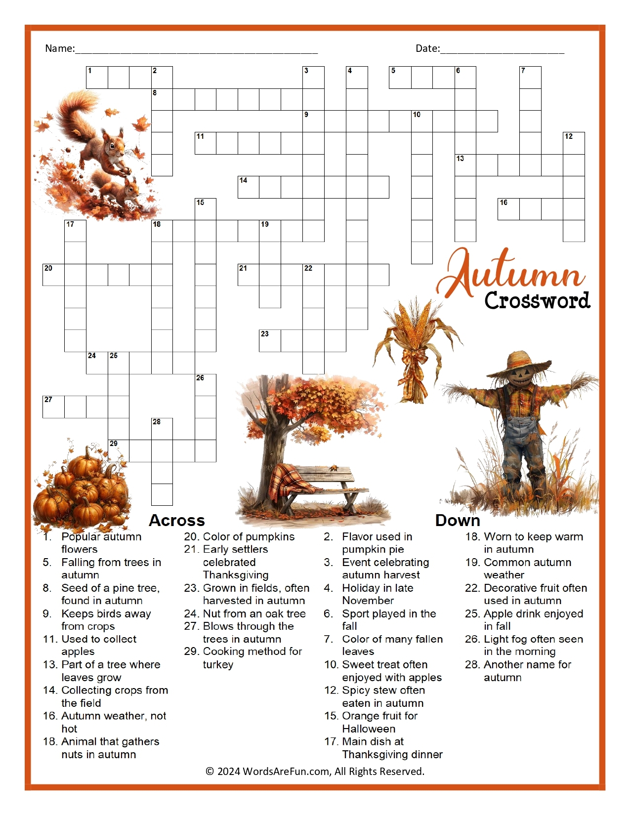 Fall Crosswords Fall Crosswords