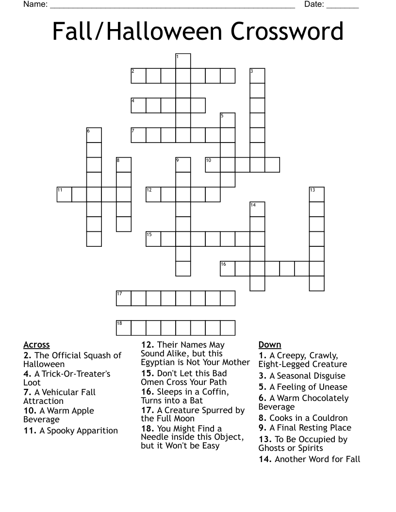 Fall Halloween Crossword WordMint