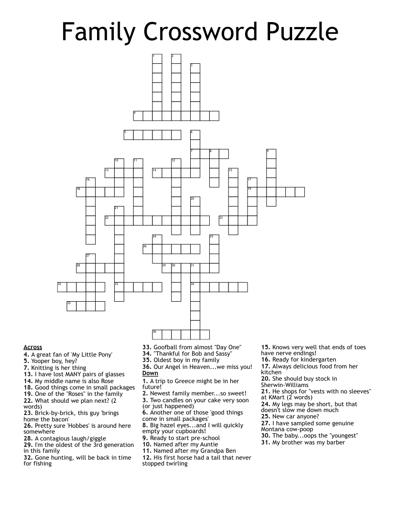 Family Crossword Puzzle WordMint