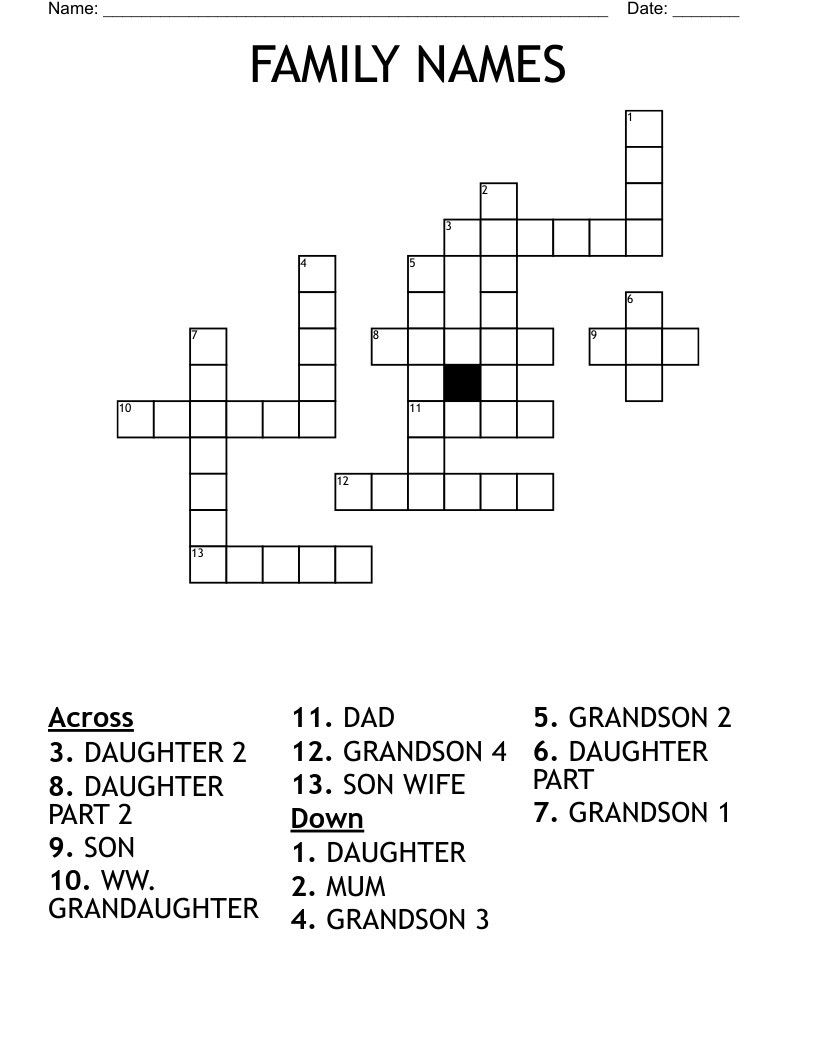 FAMILY NAMES Crossword WordMint FAMILY NAMES Crossword WordMint