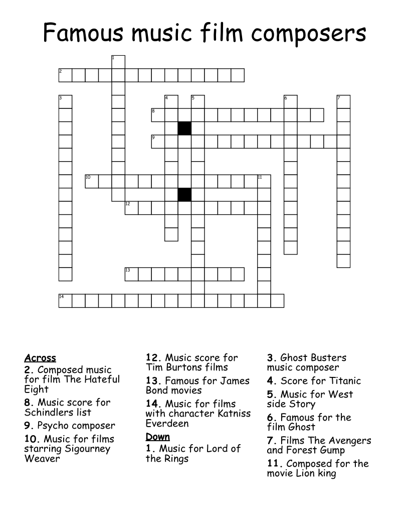 Famous Music Film Composers Crossword WordMint