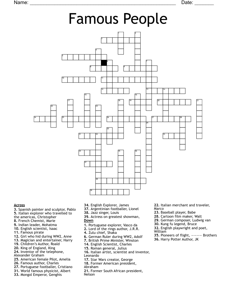 Famous People Crossword WordMint Famous People Crossword WordMint