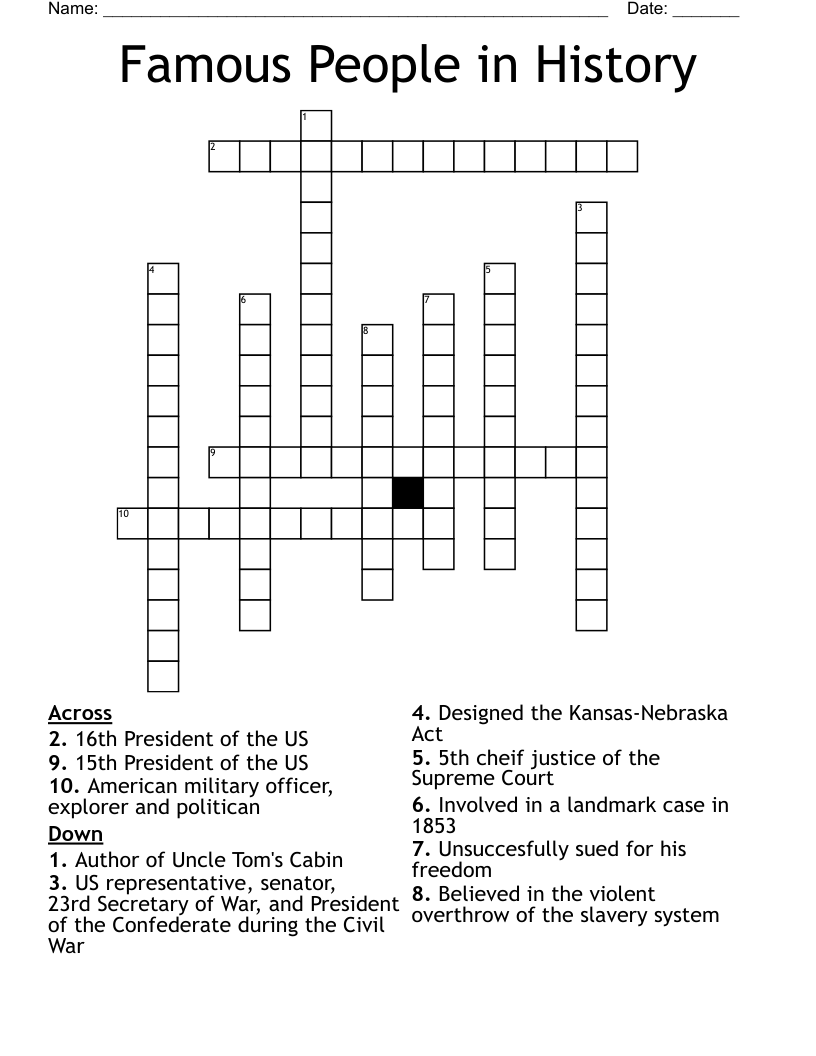 Famous People In History Crossword WordMint Famous People In History Crossword WordMint