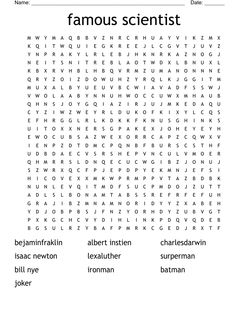 Famous Scientist Word Search WordMint