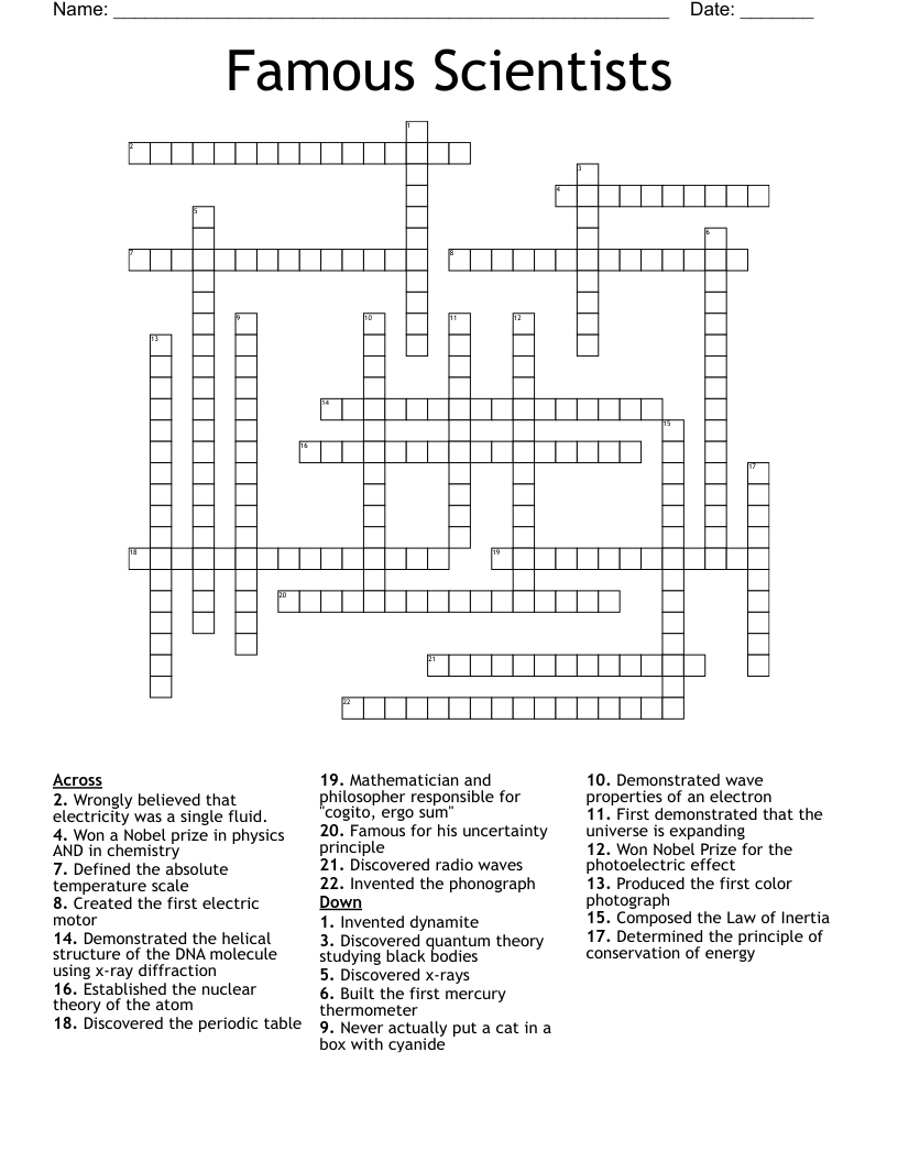 Famous Scientists Crossword WordMint