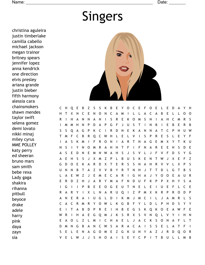 Famous Singers And Songs Crossword WordMint