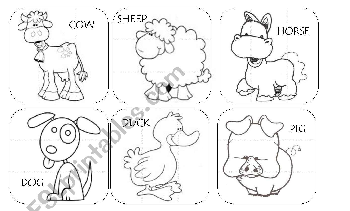 FARM ANIMALS PUZZLE ESL Worksheet By Lapaoiza