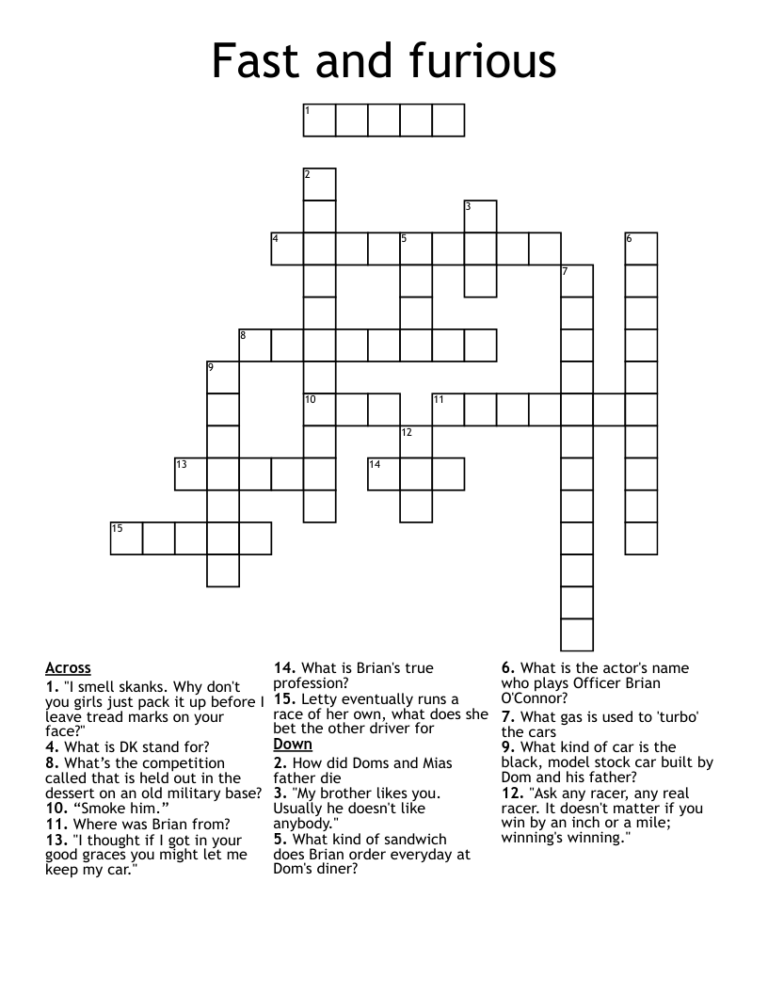 Fast And Furious Crossword WordMint